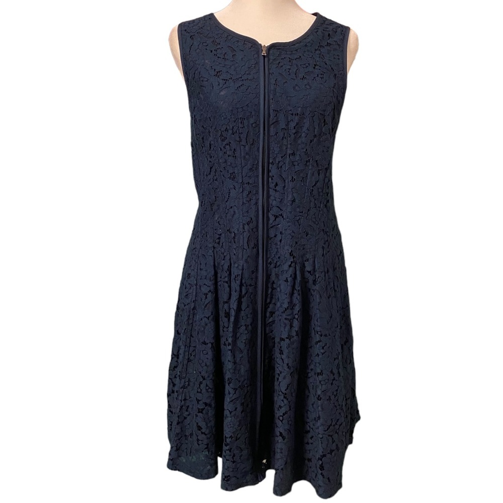 Betsey Johnson Lace Navy Zip Sleeveless Dress Sz 8